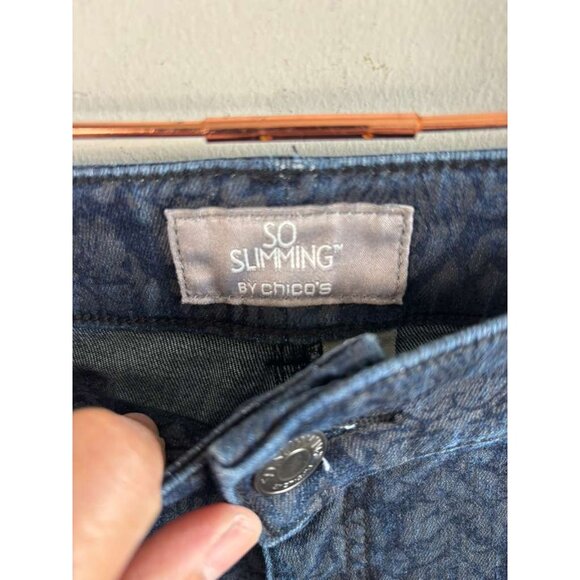 Chico’s So Slimming Women’s Skinny Jeans Blue Basil Print Regular Size 00 - Picture 5 of 10